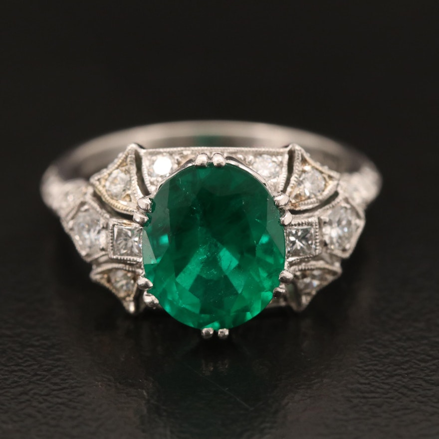 Art Deco Platinum Emerald and Diamond Ring