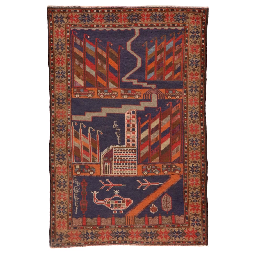 3'1 x 4'10 Hand-Knotted Afghan Baluch Pictorial War Rug