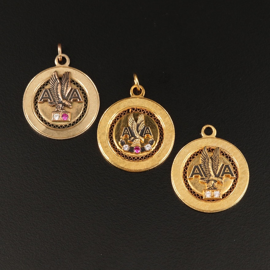 Vintage American Airlines Service Pendants with Ruby and Spinel Accents