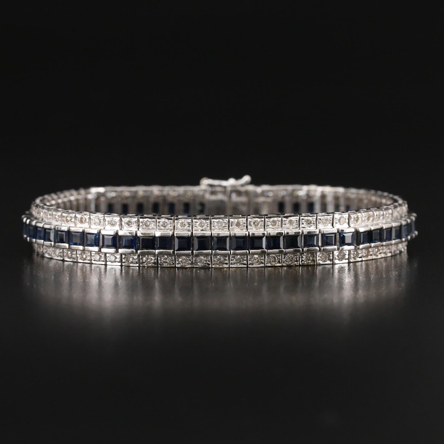 Art Deco Style 14K Sapphire and 2.24 CTW Diamond Bracelet