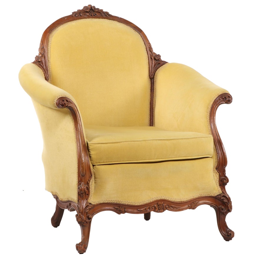 Victorian Style Walnut Upholstered Arm Chair, Early to Mid 20th Century