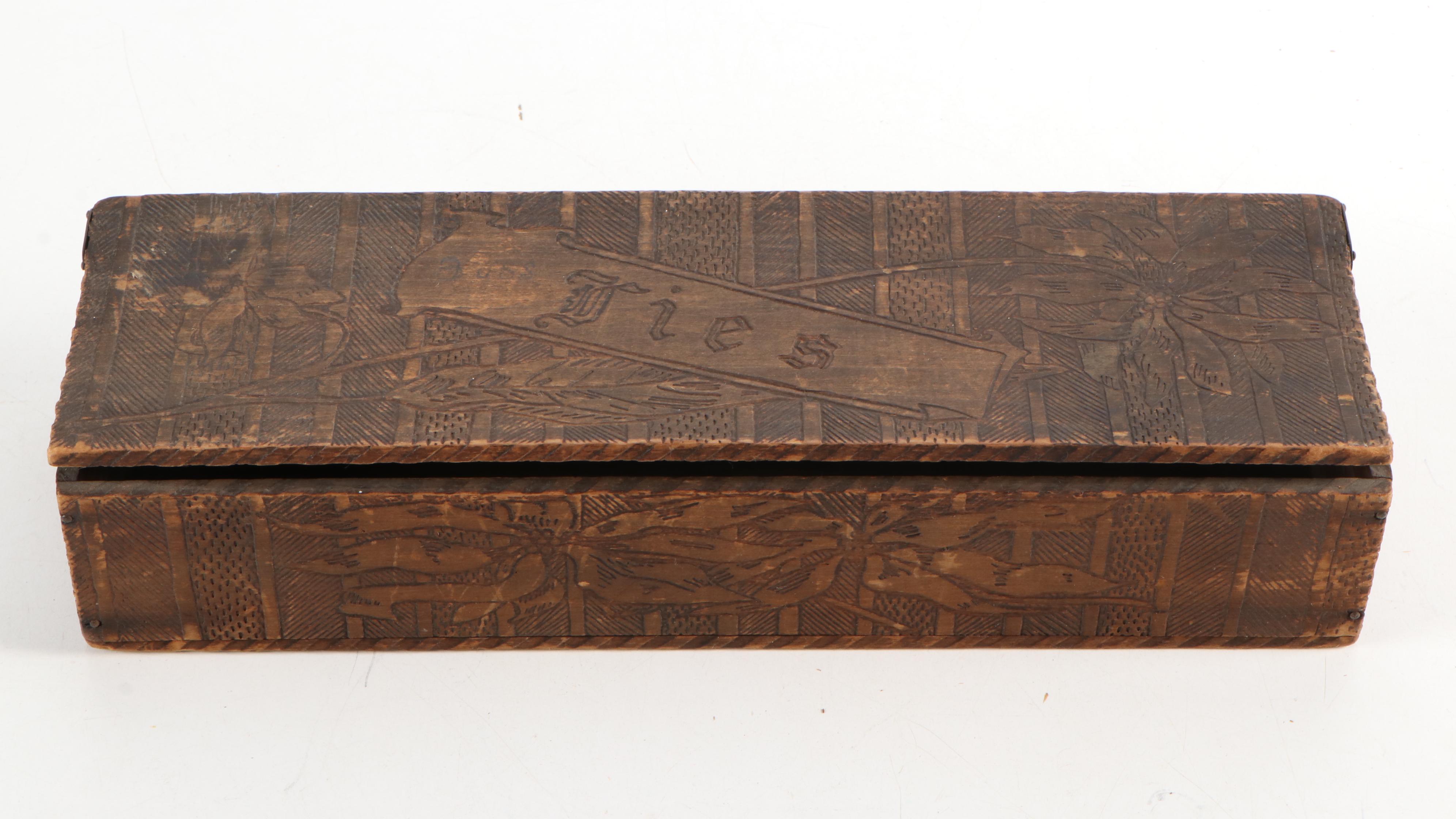 Flemish Art Co. Pyrography Rack with Other Tie Rack and Tie Box