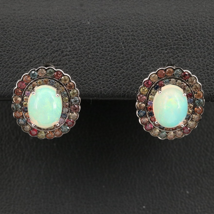 Sterling Opal and Sapphire Earrings