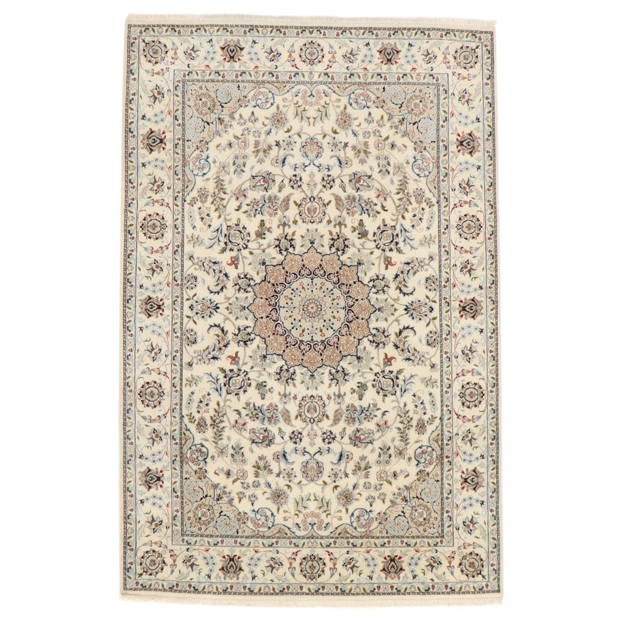 6'3 x 9'11 Hand-Knotted Persian Nain Silk Blend Rug, 2000s