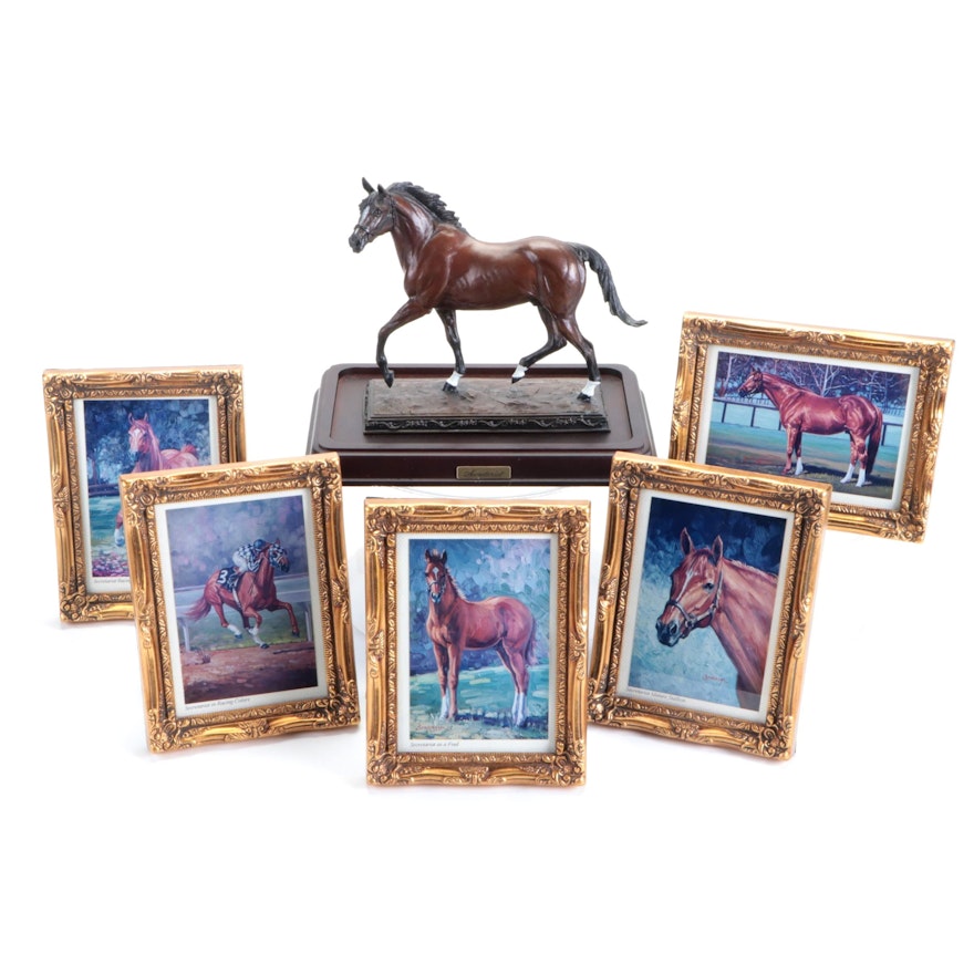 Framed Digital Photographs of Secretariat after Oil Paintings with Figurine