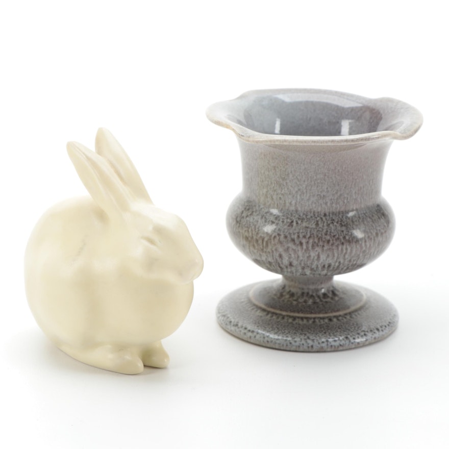 Rookwood Pottery Ceramic Rabbit Paperweight and Urn Cigarette Holder