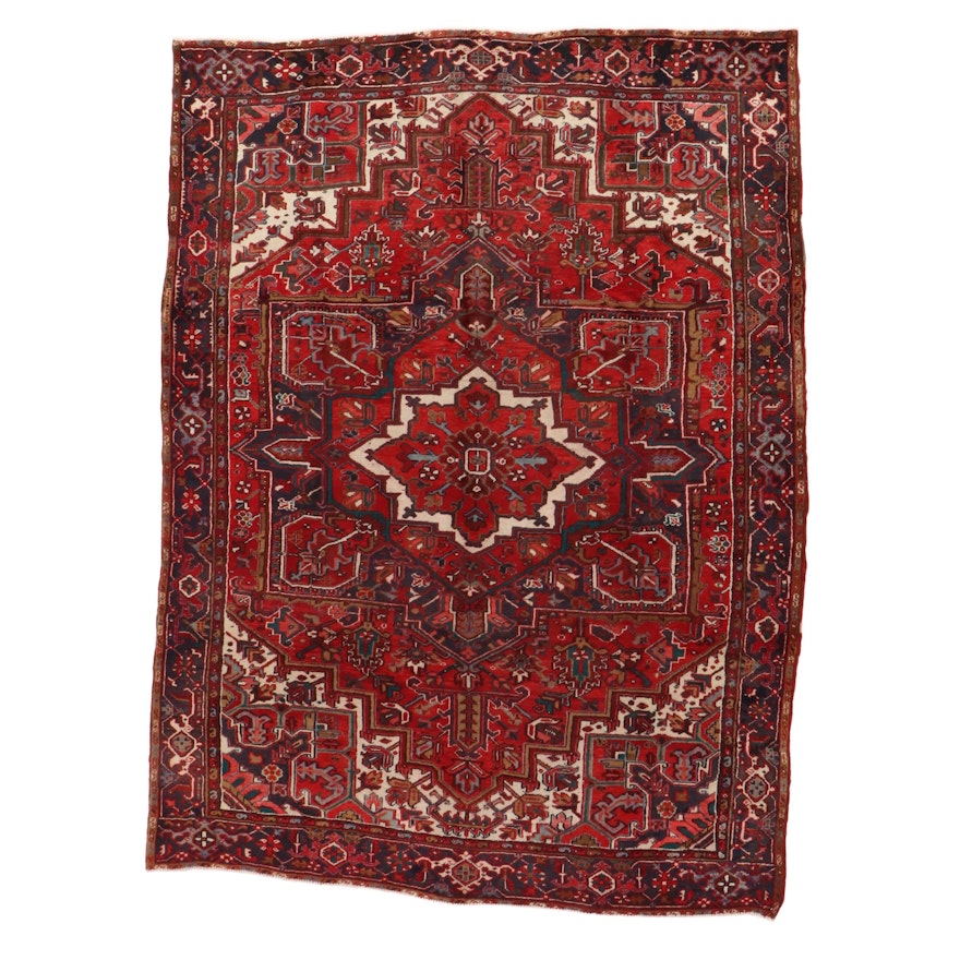 8'7 x 11'8 Hand-Knotted Persian Heriz Room Size Rug, 1950s