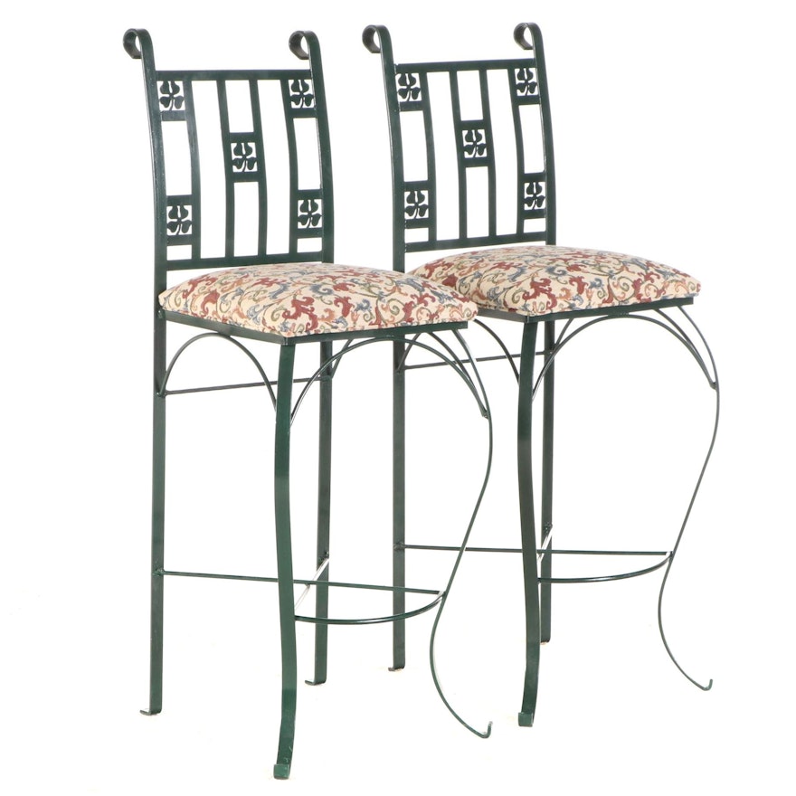 Pair of Four-Leaf Clover Patterned Iron Barstools