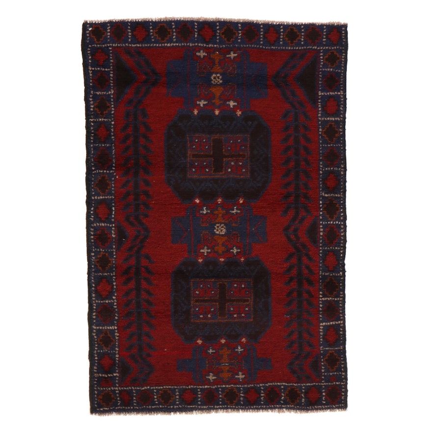 2'9 x 4'2 Hand-Knotted Afghan Baluch Rug, 2000s