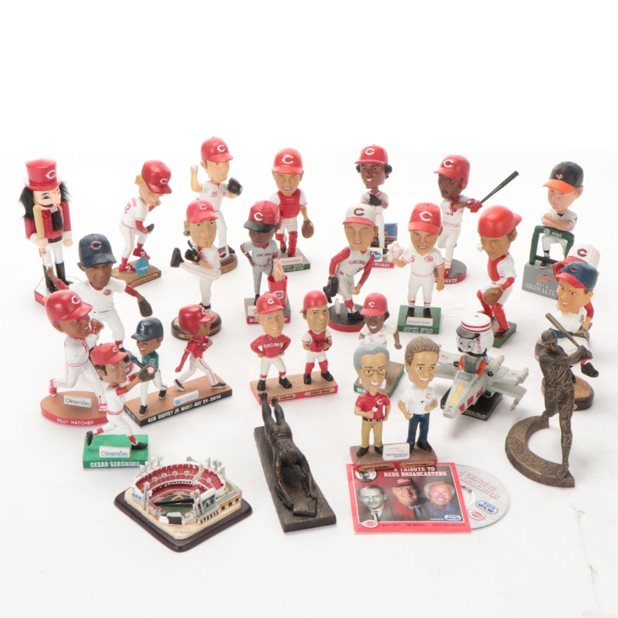 Cincinnati Reds Memorabilia Including Bobbleheads, CD, Statues, Stadium Replica