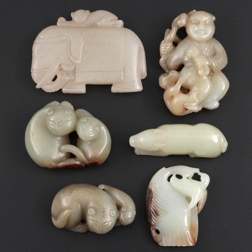 Chinese Carved Serpentine Animal and Figural Amulets