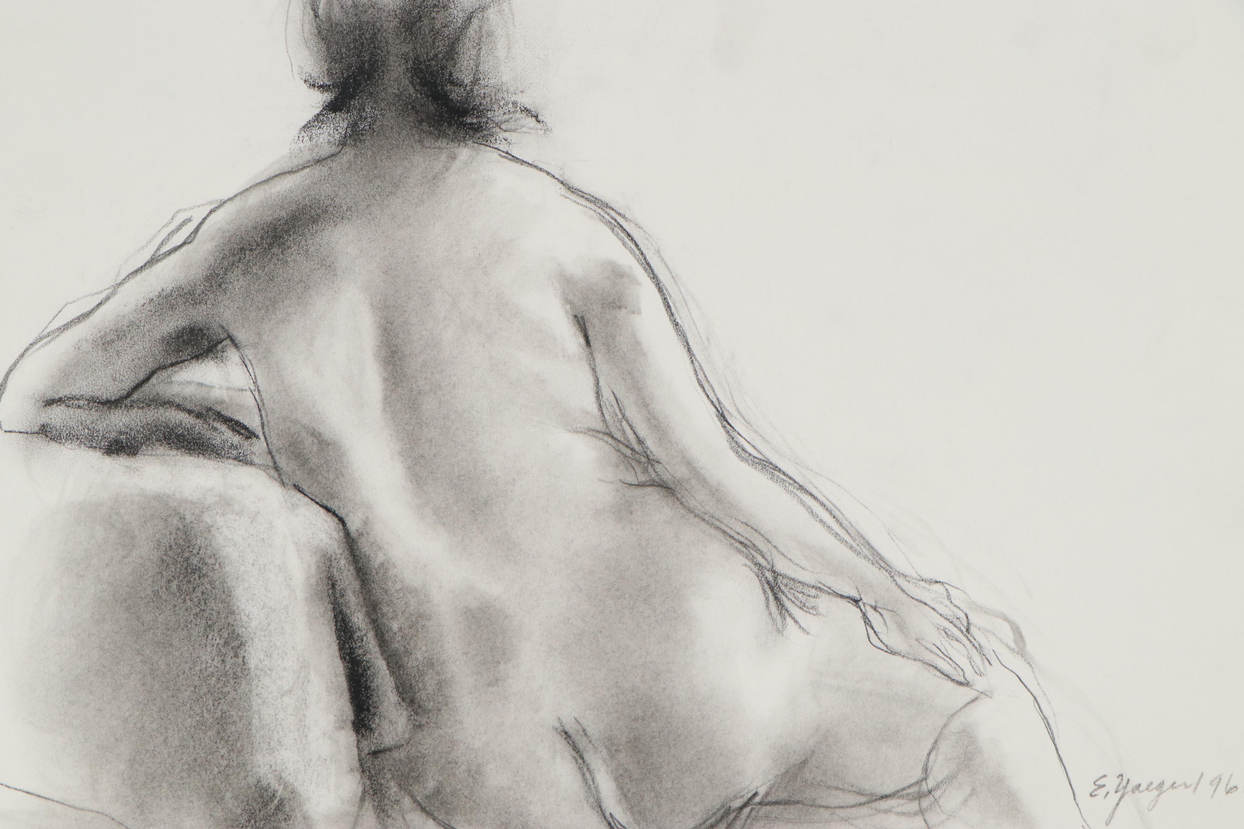 Edgar Yaeger Charcoal Drawing of Seated Female Nude, 1968