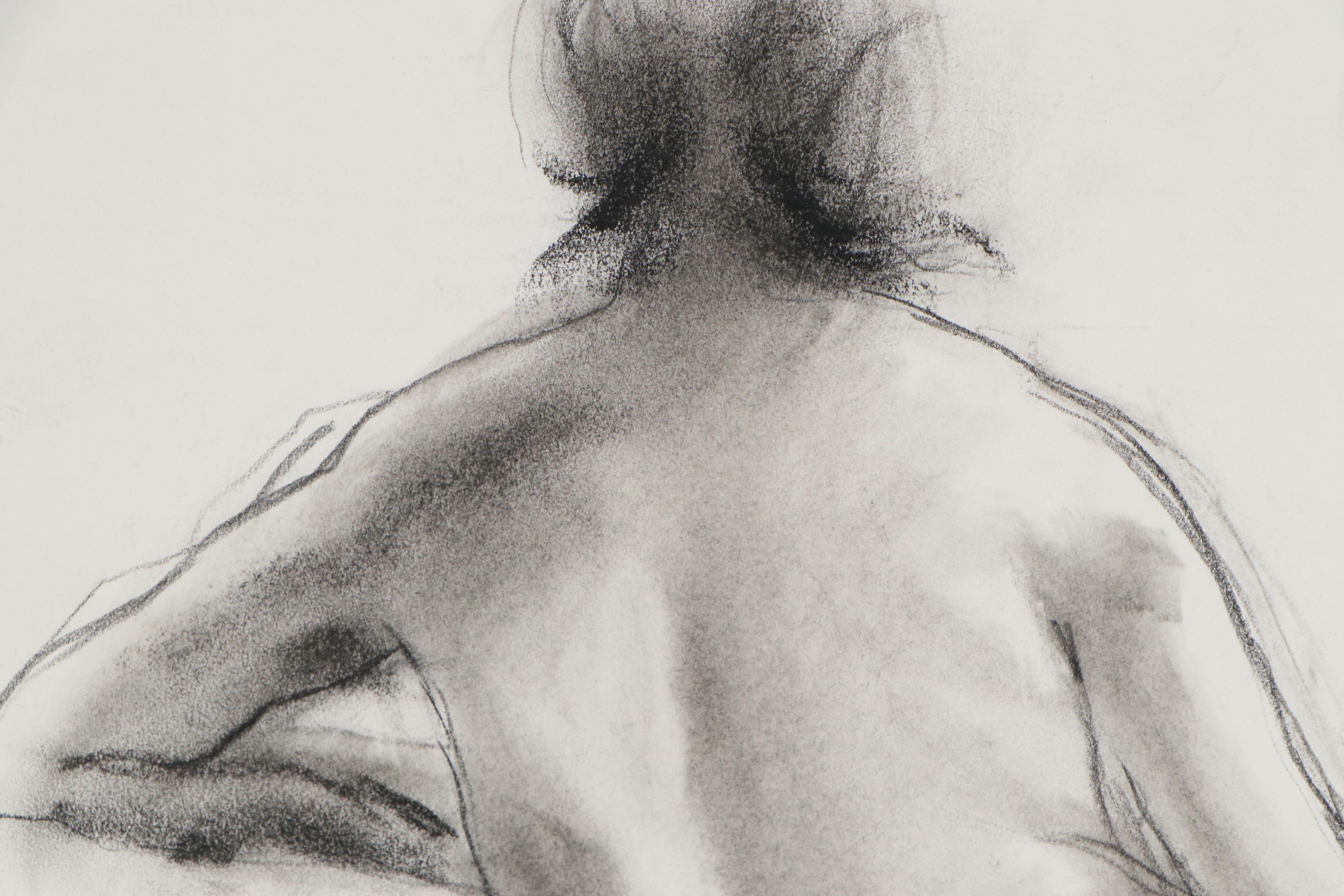 Edgar Yaeger Charcoal Drawing of Seated Female Nude, 1968