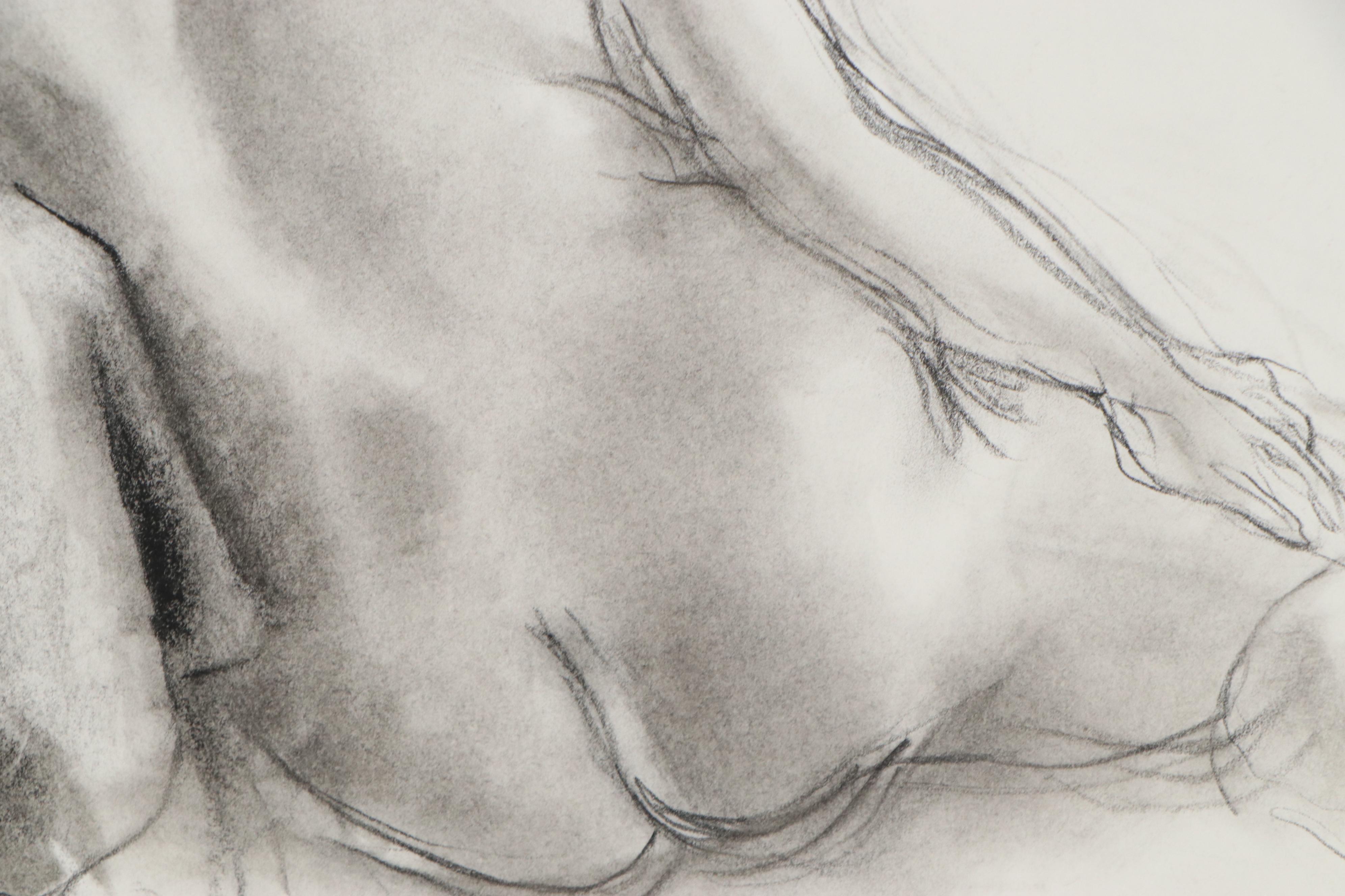 Edgar Yaeger Charcoal Drawing of Seated Female Nude, 1968