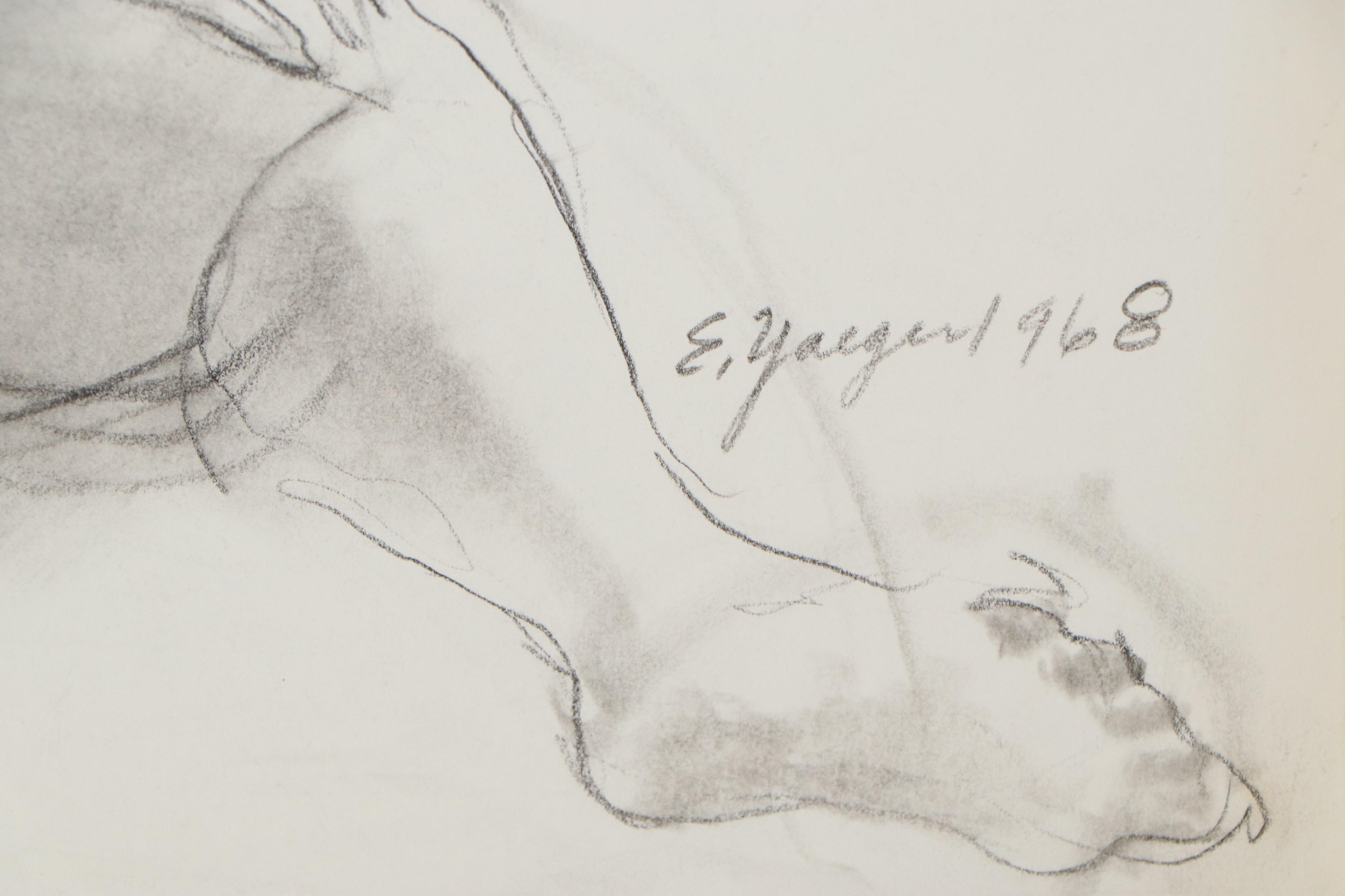 Edgar Yaeger Charcoal Drawing of Seated Female Nude, 1968