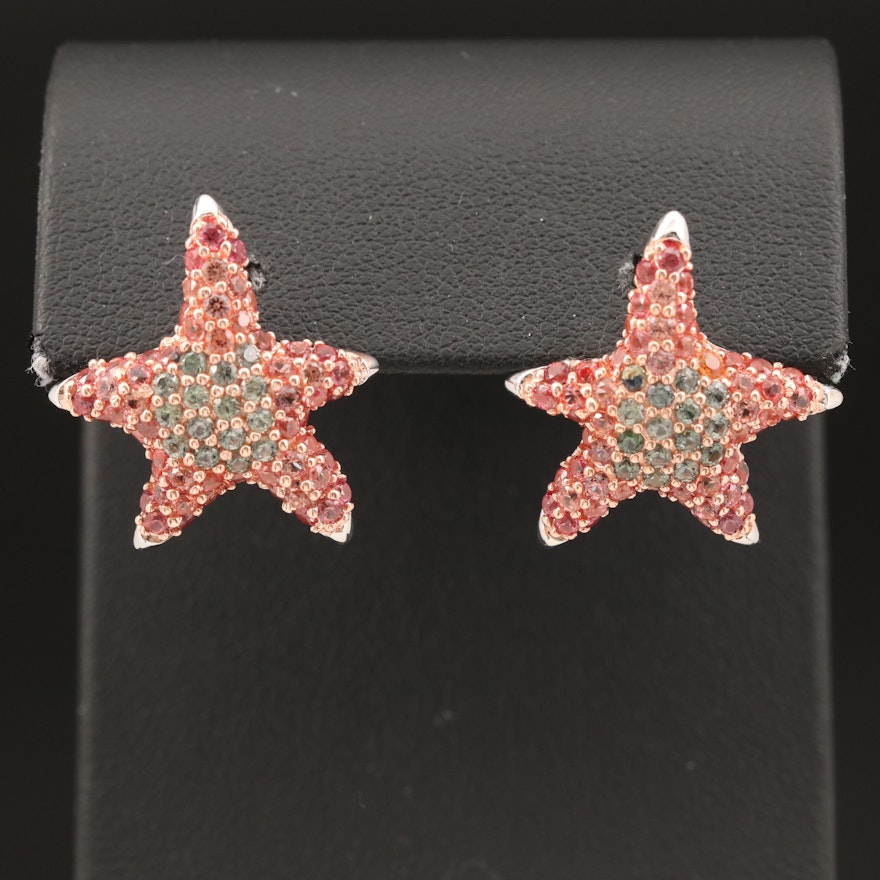Sterling Sapphire Starfish Style Earrings