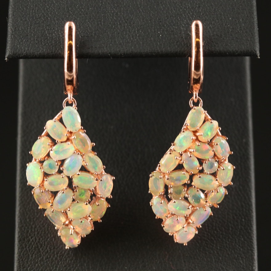 Sterling Opal Cluster Dangle Earrings