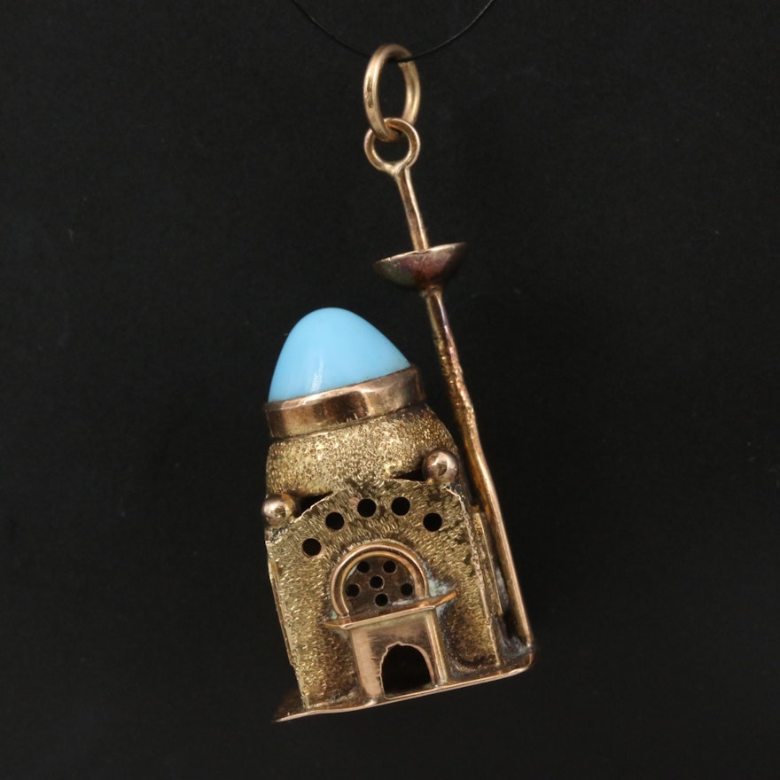 Vintage 14K Mosque Pendant with Turquoise Roof Accent