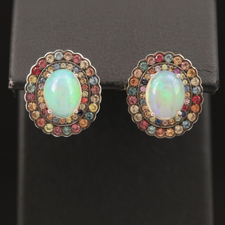 Sterling Opal and Sapphire Earrings