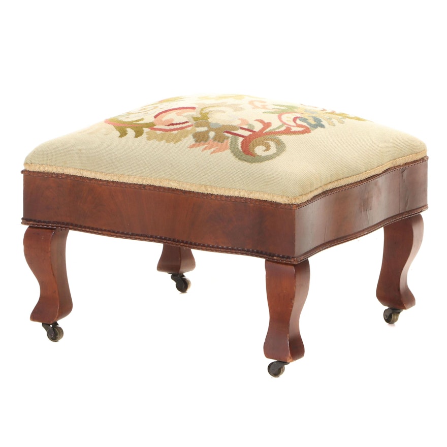 Victorian Style Needlepoint Footstool, Early to Mid-20th Century