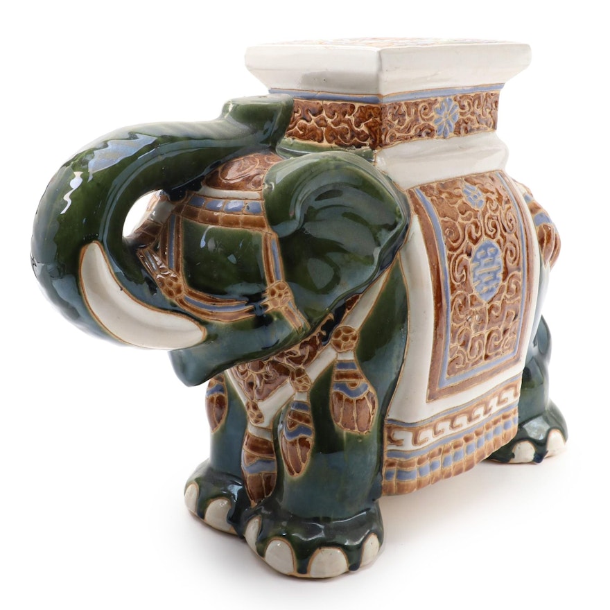 Glazed Earthenware Elephant Garden Seat