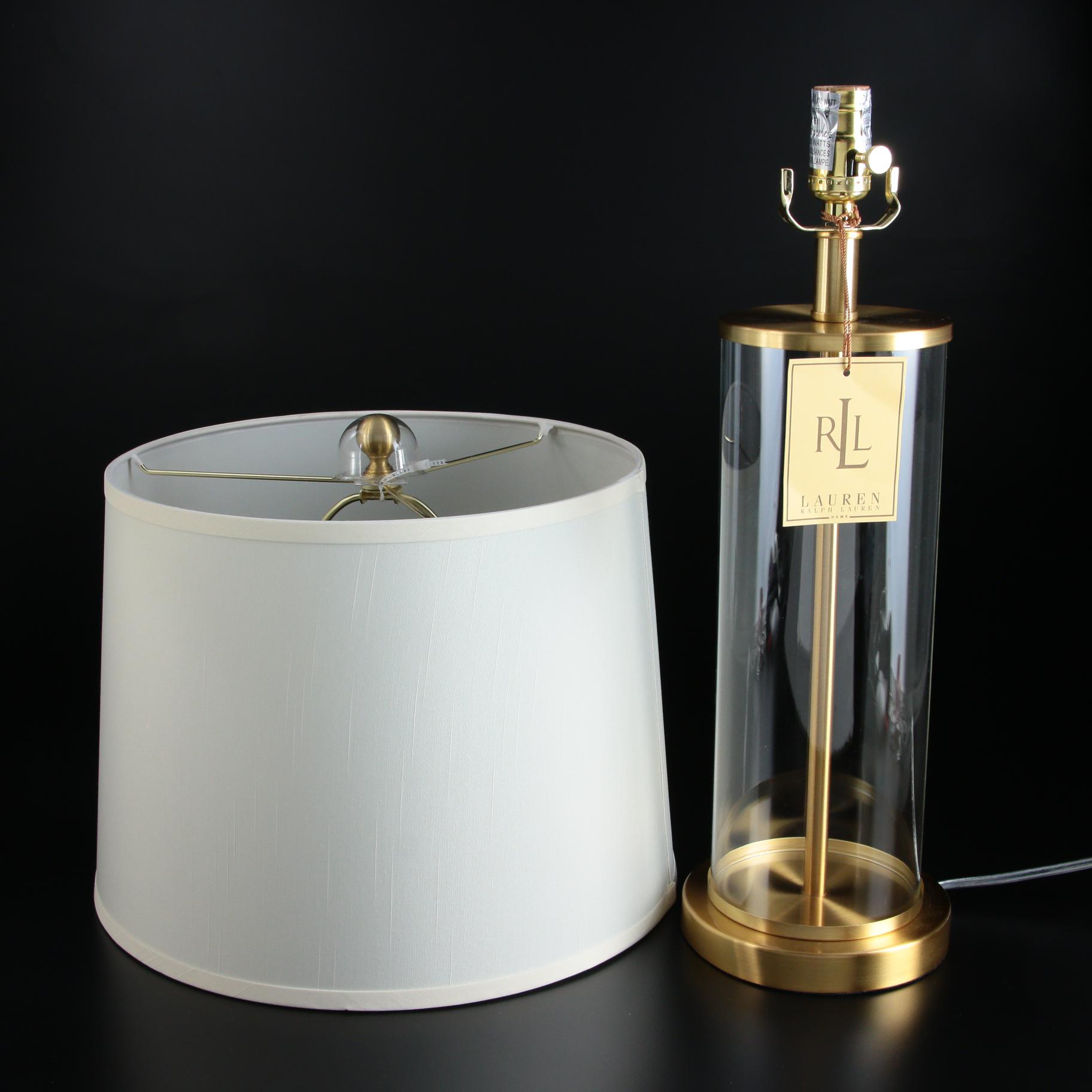 Ralph Lauren Modern Glass Body Lacquered Brass Table Lamps, Pair