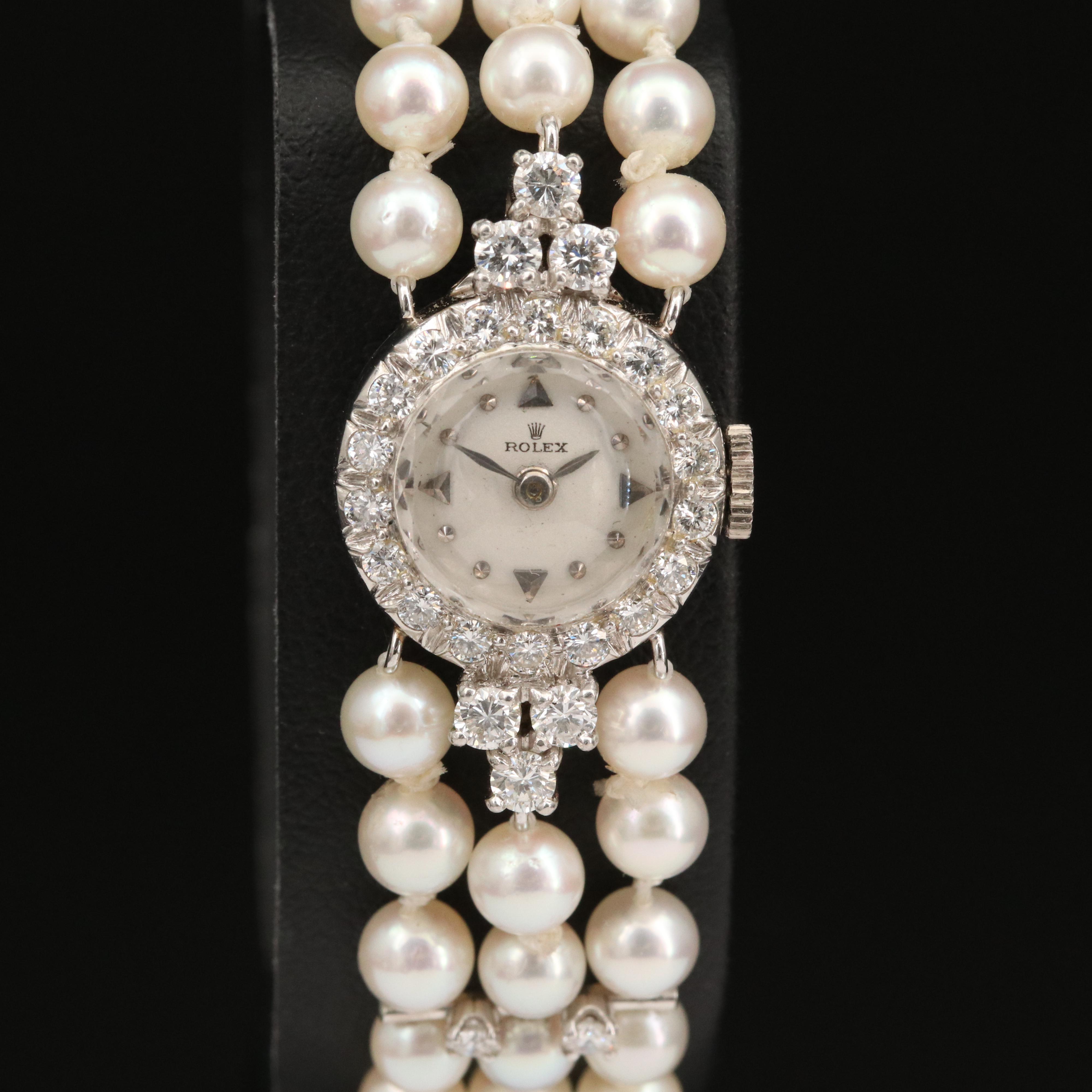 Vintage Rolex Platinum and 18K Gold 1.30 CTW Diamond and Pearl Watch