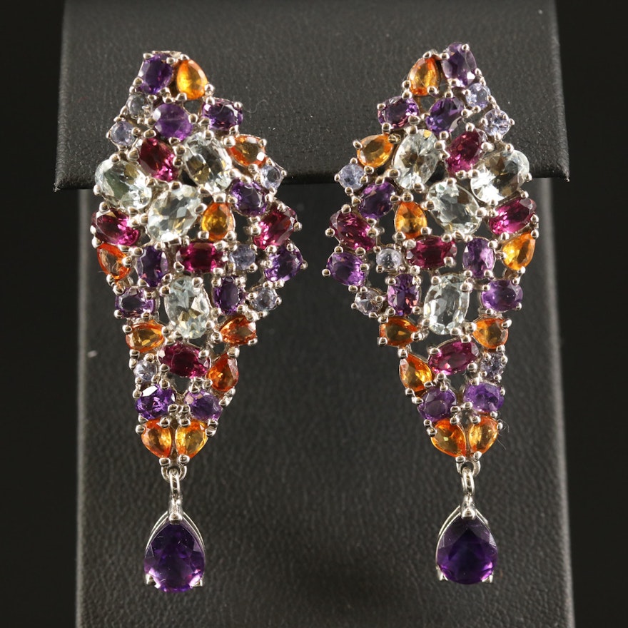 Sterling Cluster Earrings with Amethyst, Citrine, Garnet and Aquamarine