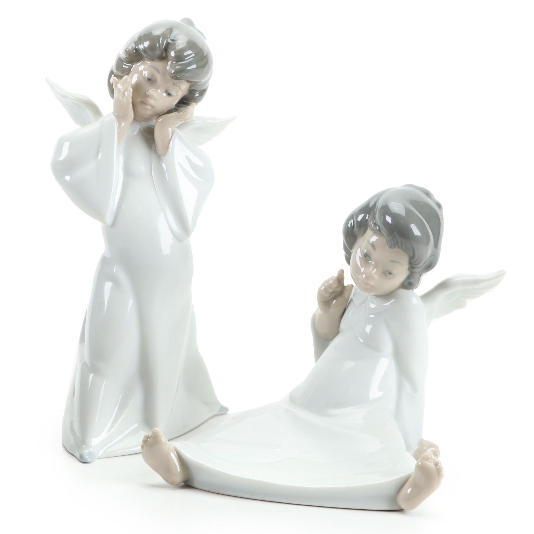 Lladró "Mime Angel" and "Angel Wondering" Figurines Designed by Salvador Debón