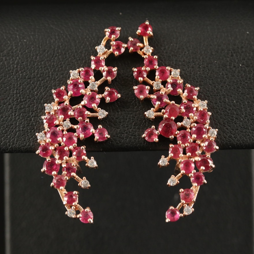 Sterling Corundum and Cubic Zirconia Cluster Earrings