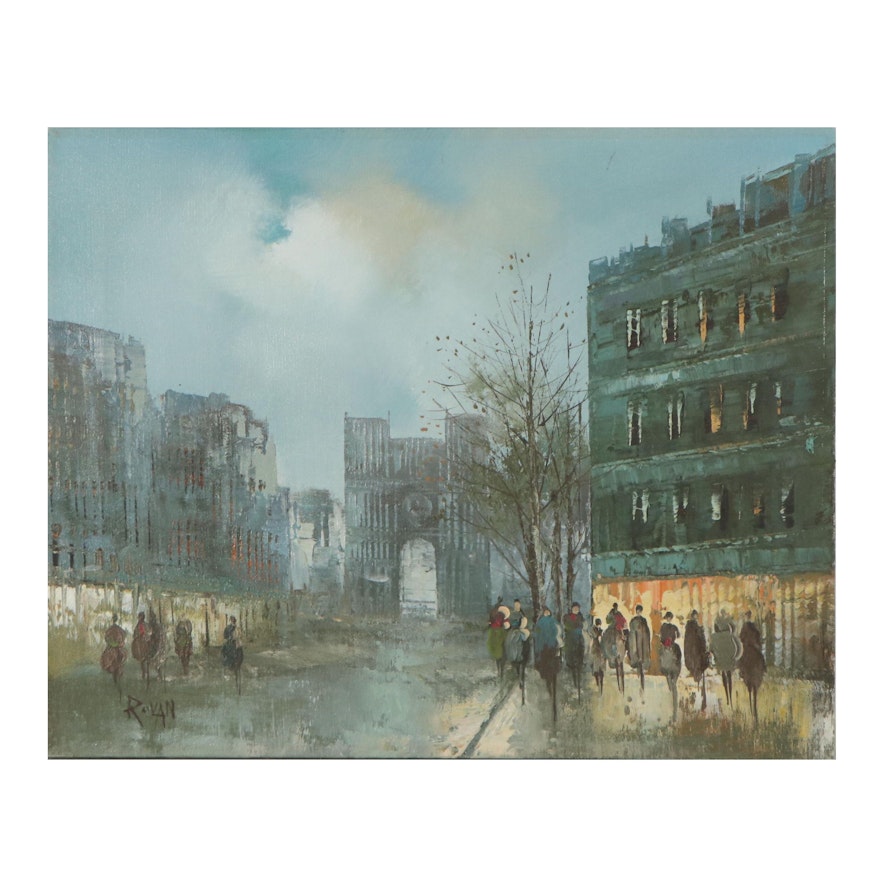 European Cityscape Oil Painting, Late 20th Century