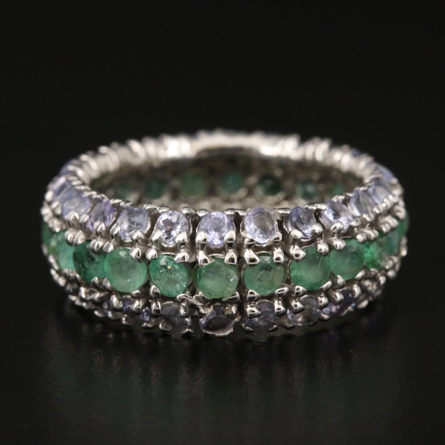 Sterling Emerald and Tanzanite Eternity Band