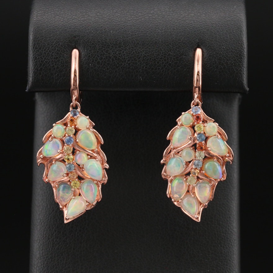 Sterling Opal and Sapphire Foliate Earrings