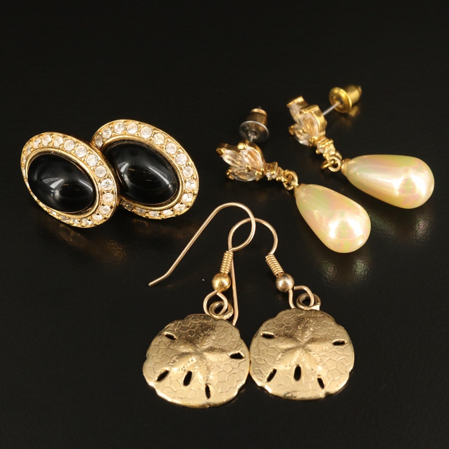 Napier Button Earrings with Faux Pearl and Sand Dollar Dangle Earrings