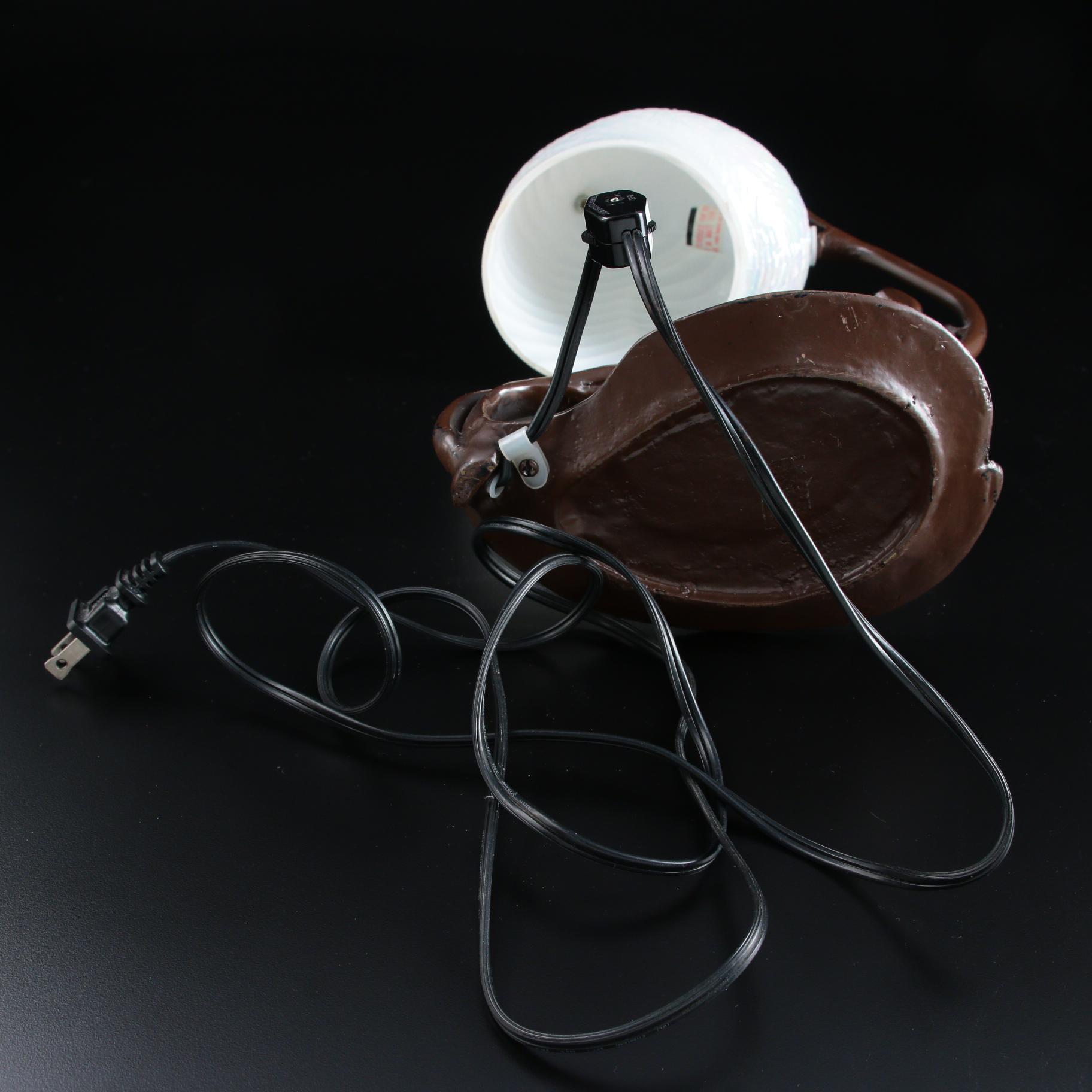 Art Nouveau Style Metal Table Lamp with Opalescent Glass Snail Shade