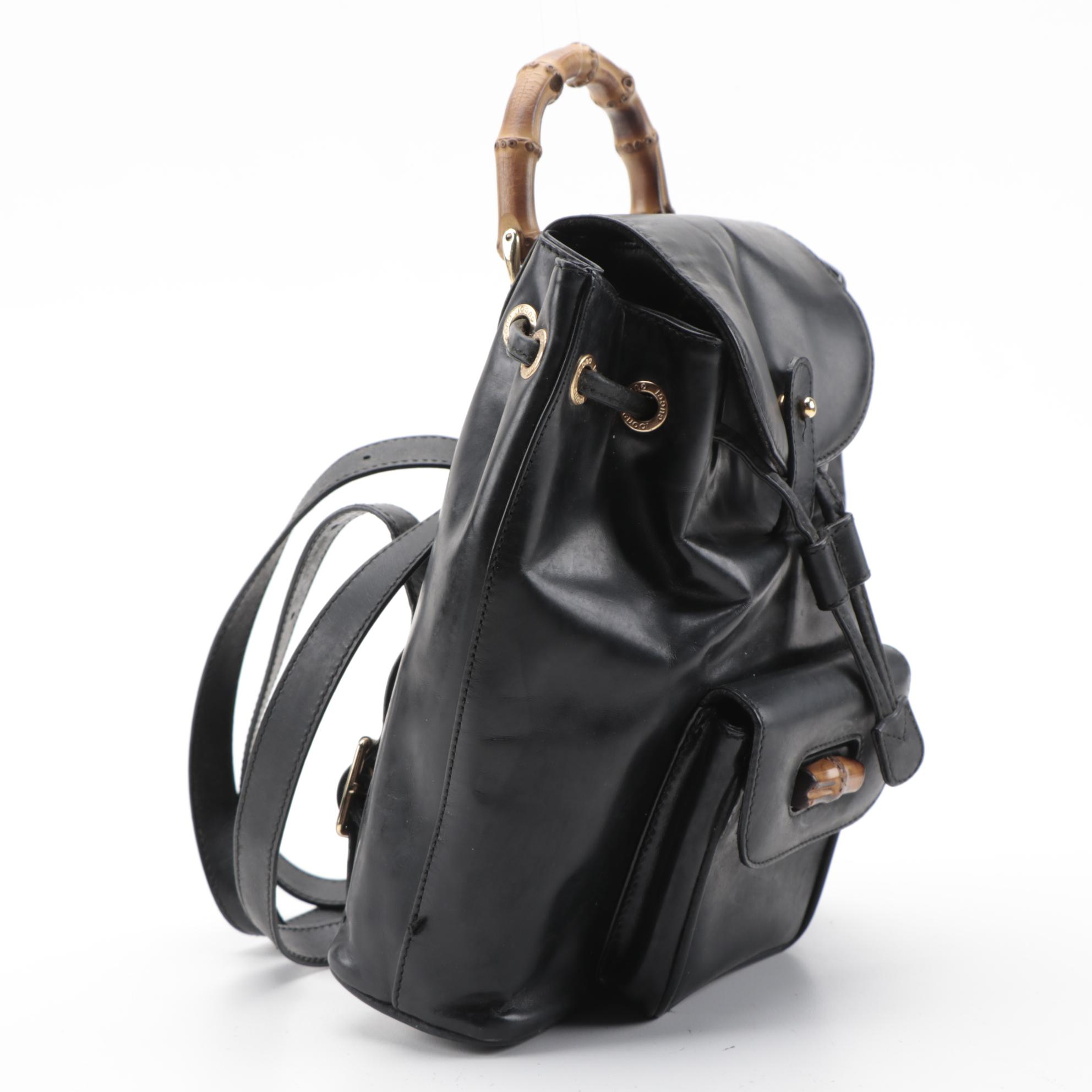 Gucci Bamboo Black Leather Backpack Purse