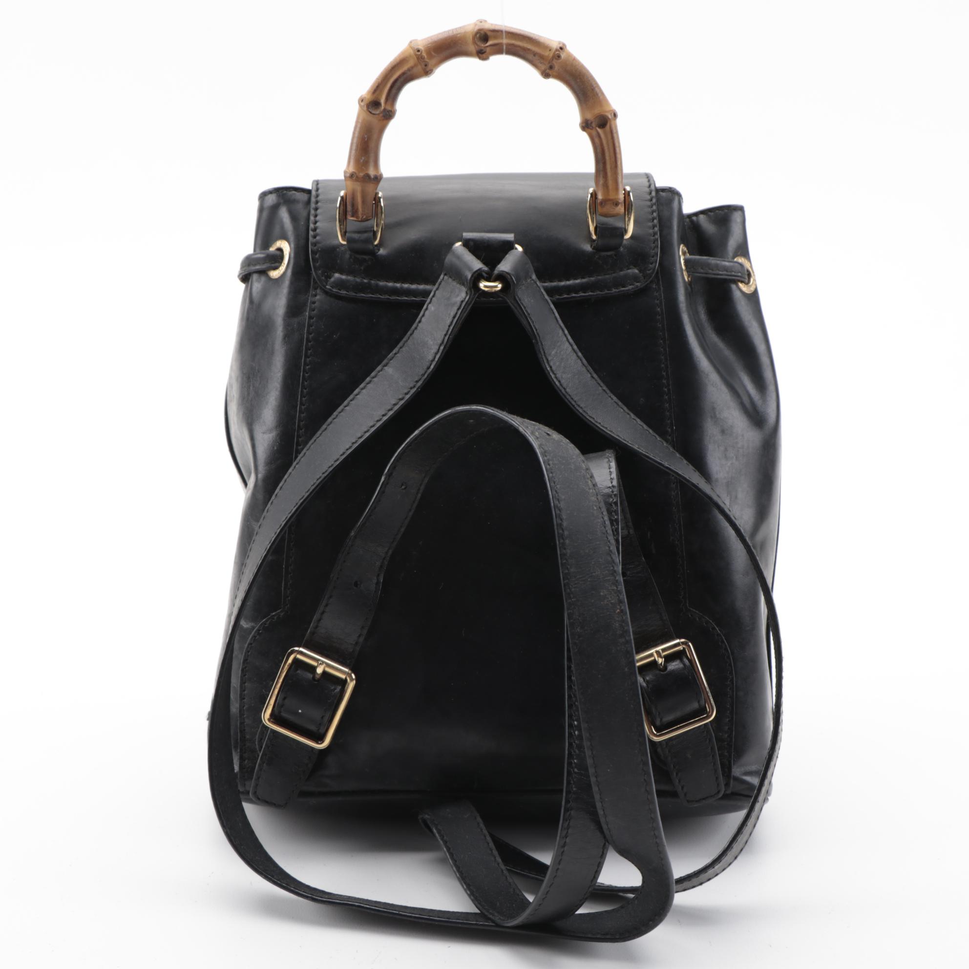 Gucci Bamboo Black Leather Backpack Purse