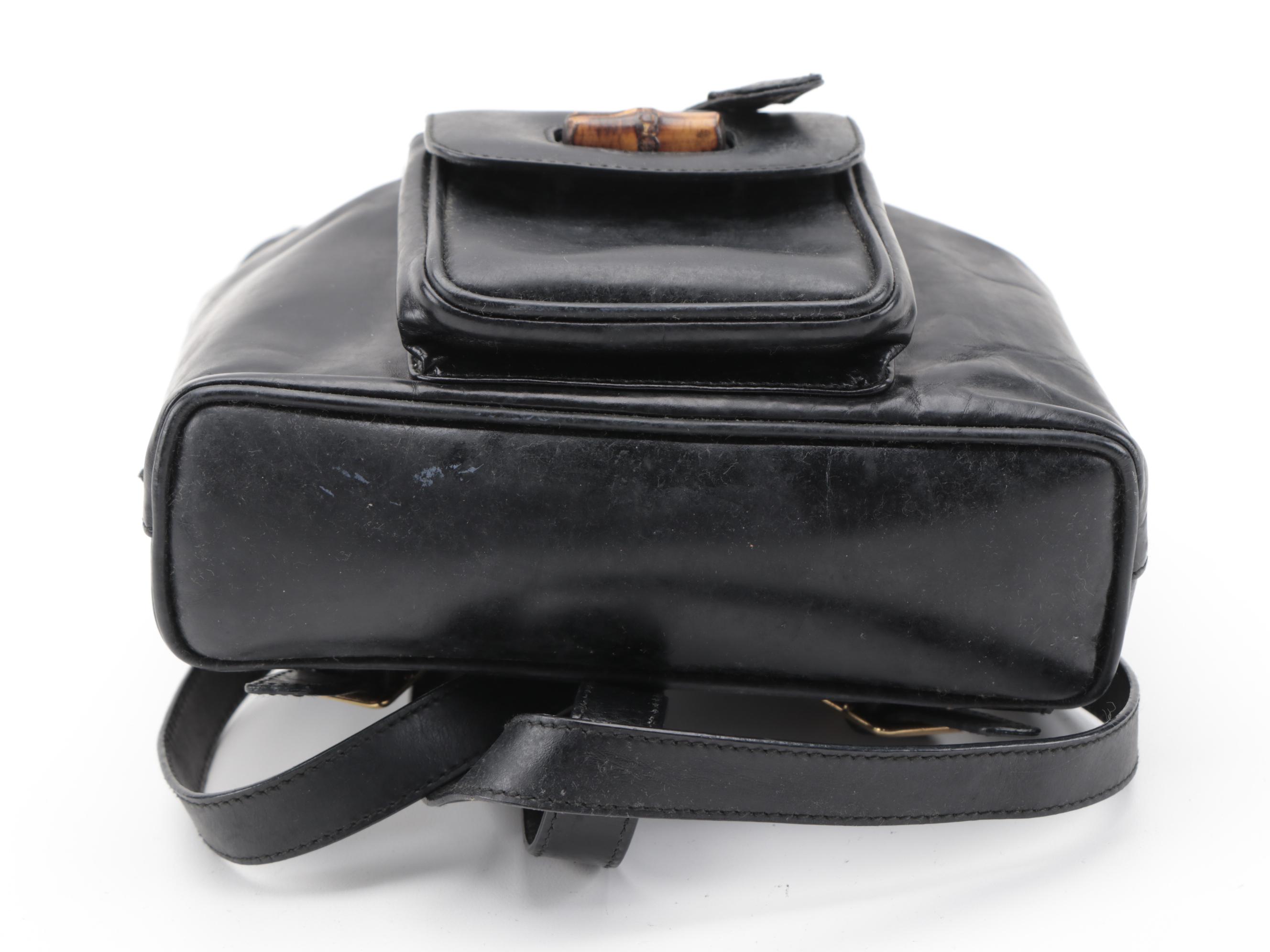 Gucci Bamboo Black Leather Backpack Purse