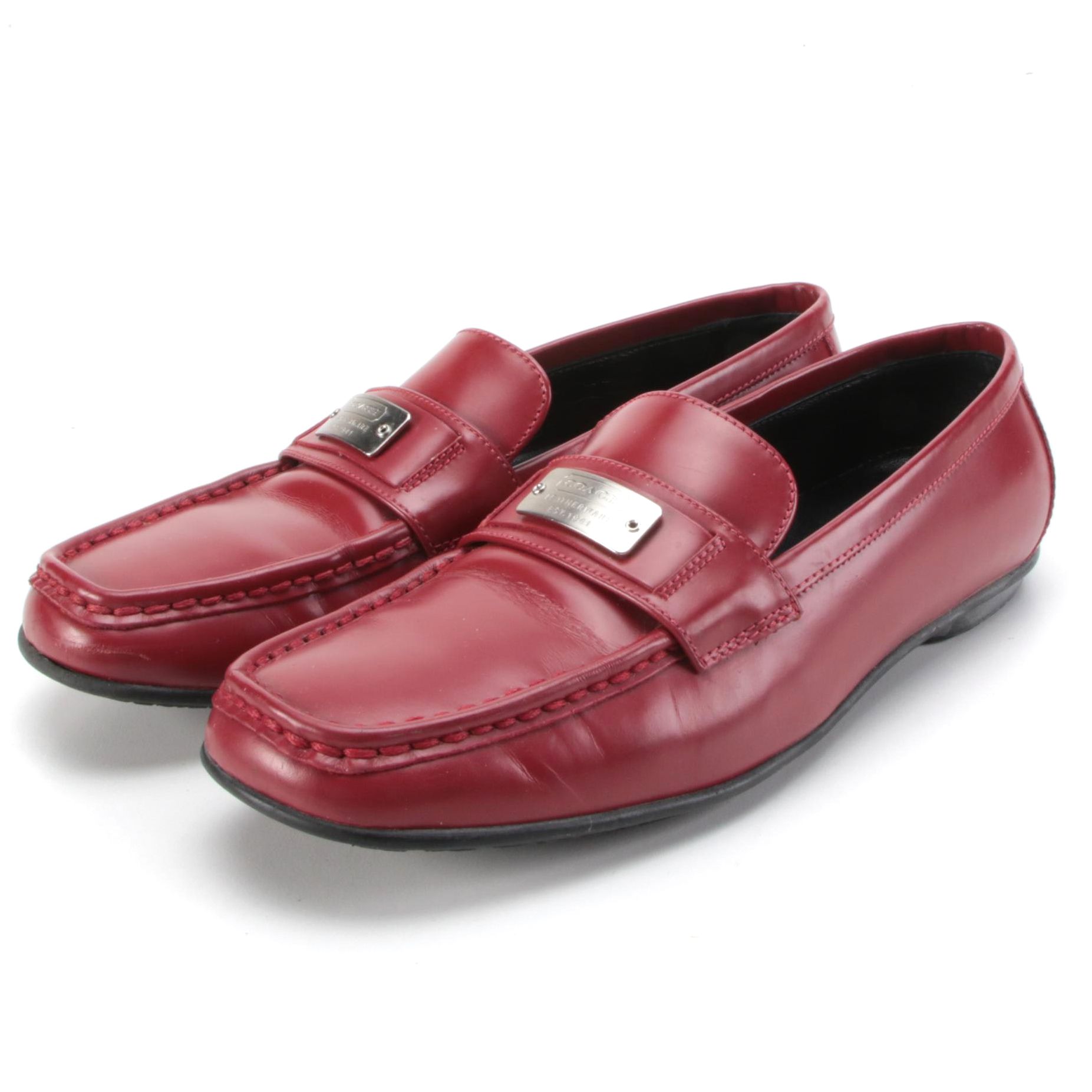 Coach Lora Spazzolato Loafers in Red Leather with Box