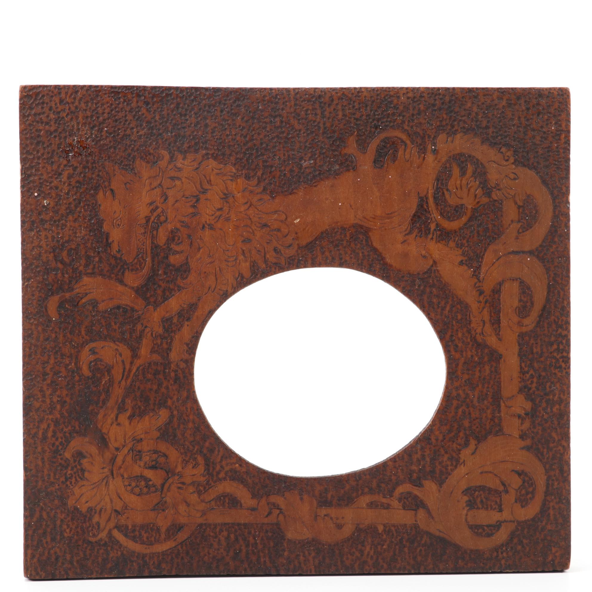 Pyrography Engraved Wood Frames with Medieval Heraldry Motifs