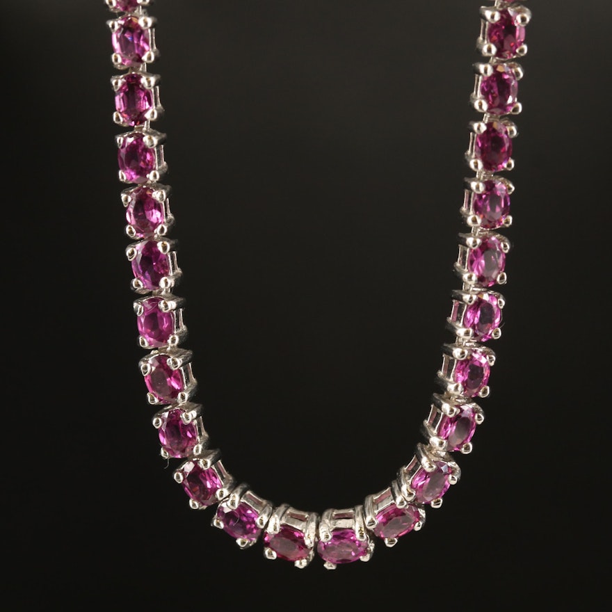 Sterling Garnet Line Necklace