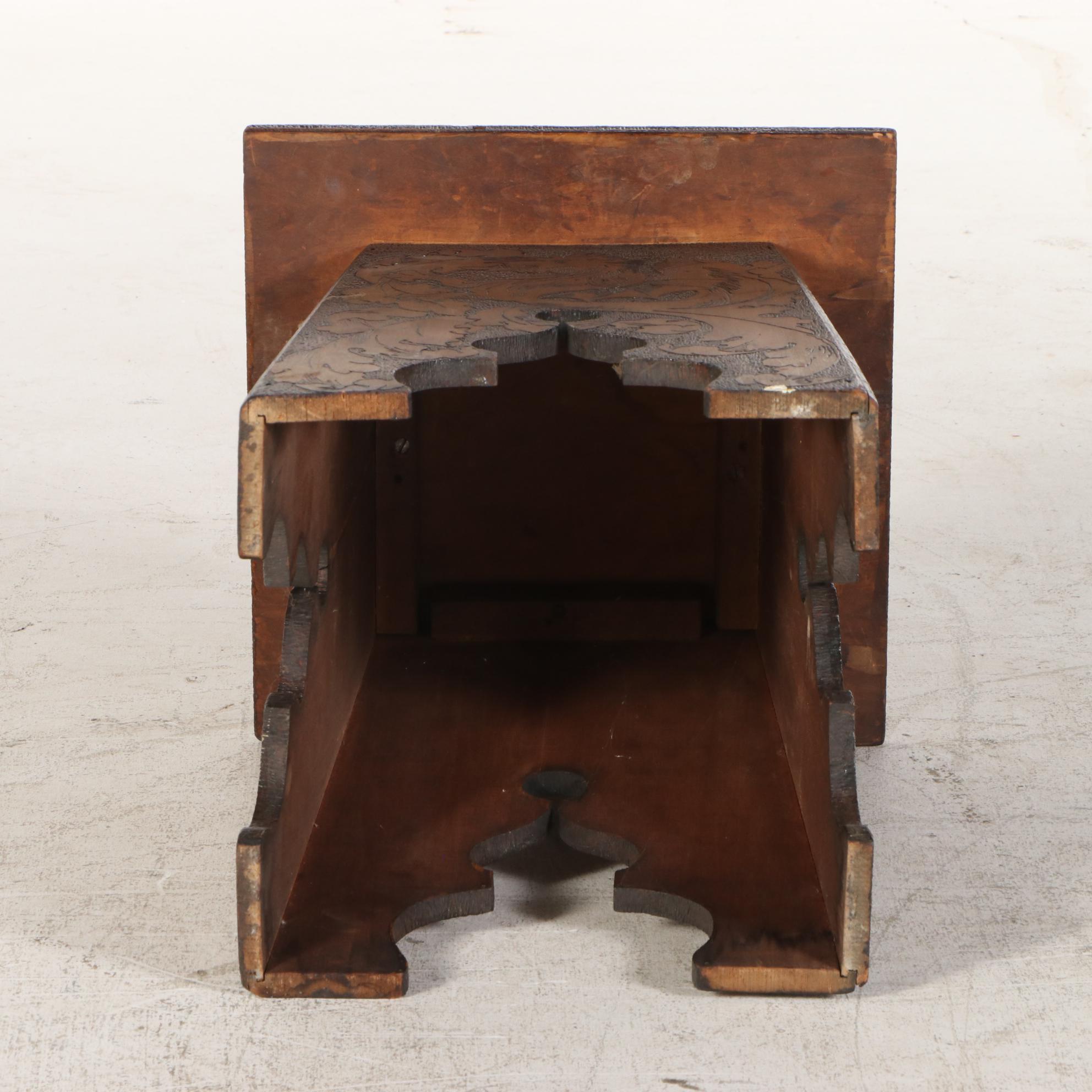 Arts and Crafts Pyrography Side Table, Early 20th Century