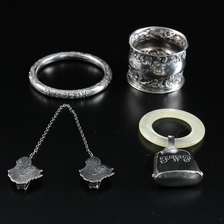 Webster "Tiny Tot Treasures" Sterling Silver Bib Clips, Teething Ring, and More