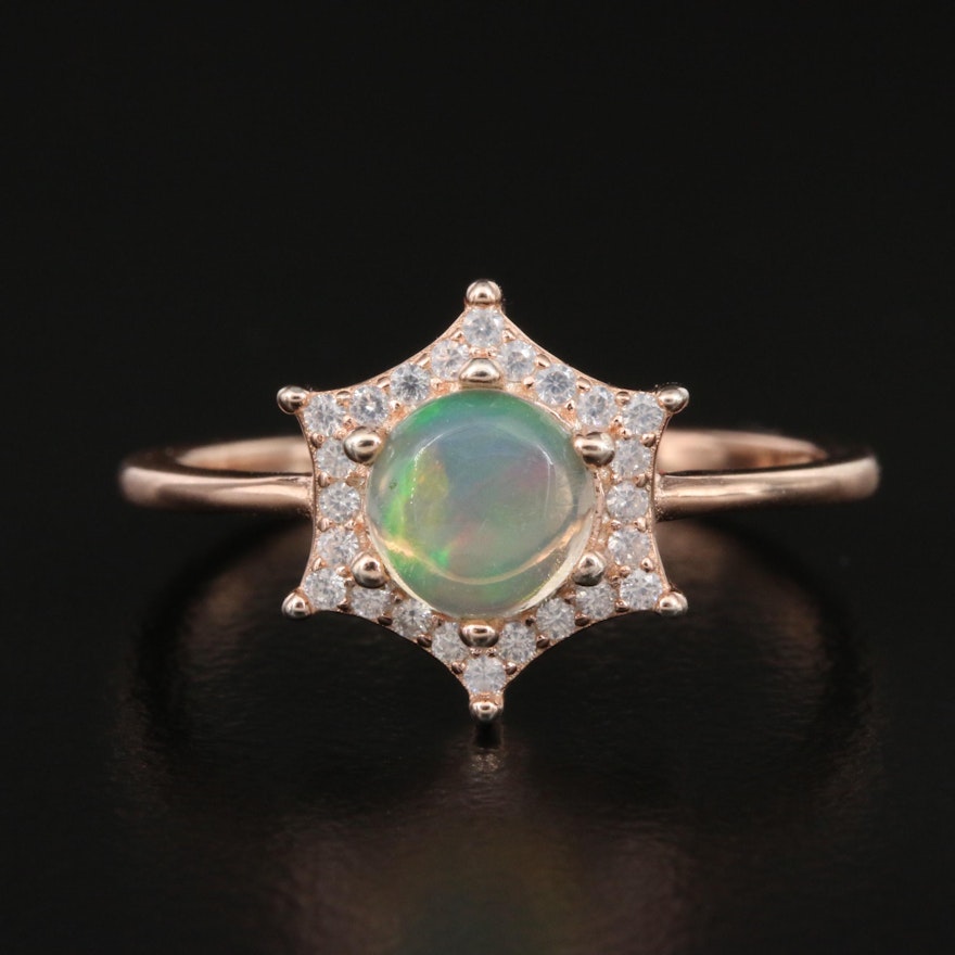 Sterling Opal and Cubic Zirconia Star Ring