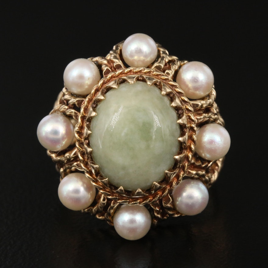 14K Jadeite and Pearl Ring
