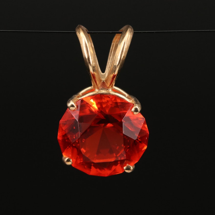 10K Red Glass Solitaire Pendant