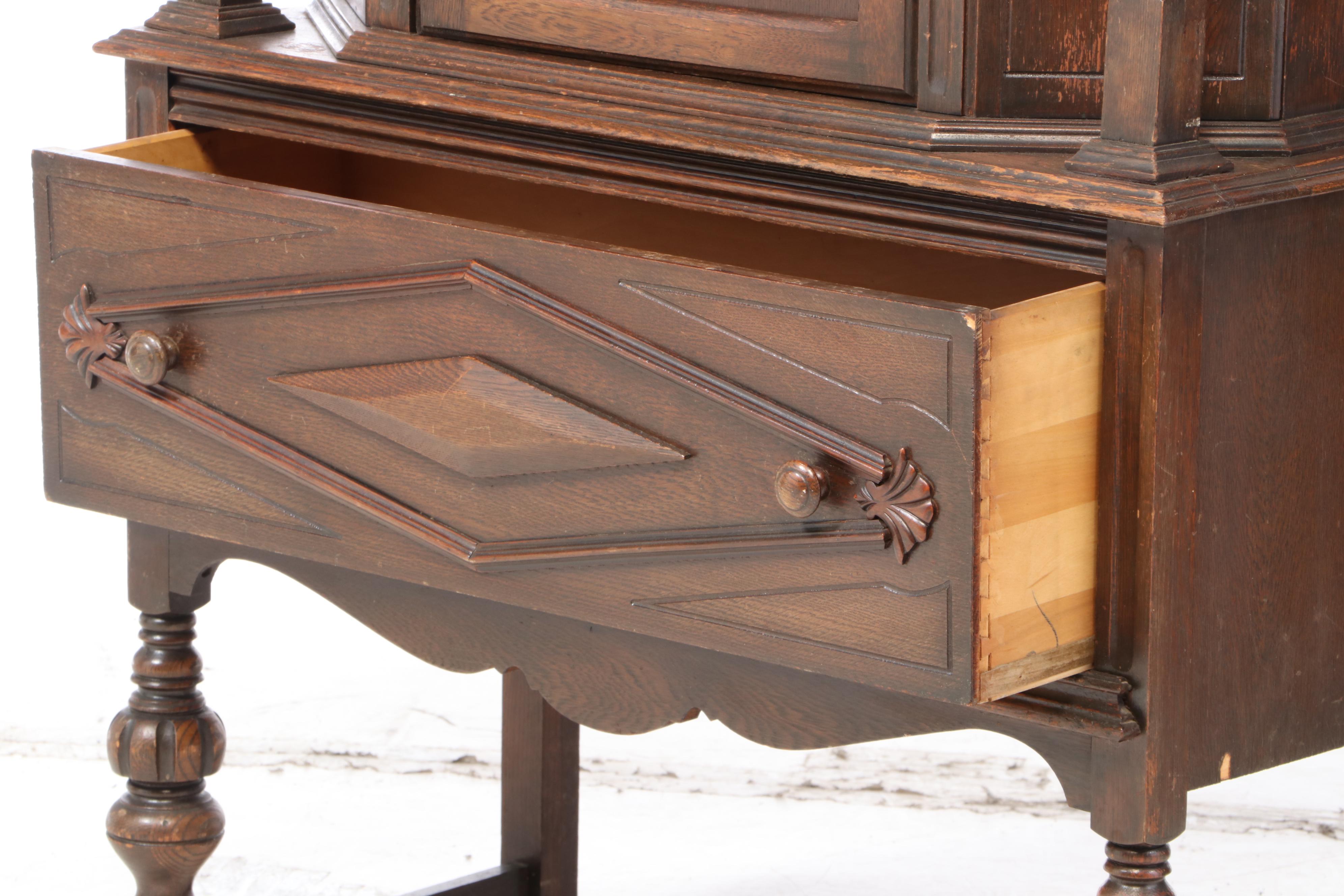Jacobean Style Carved Oak China Cabinet, circa 1930