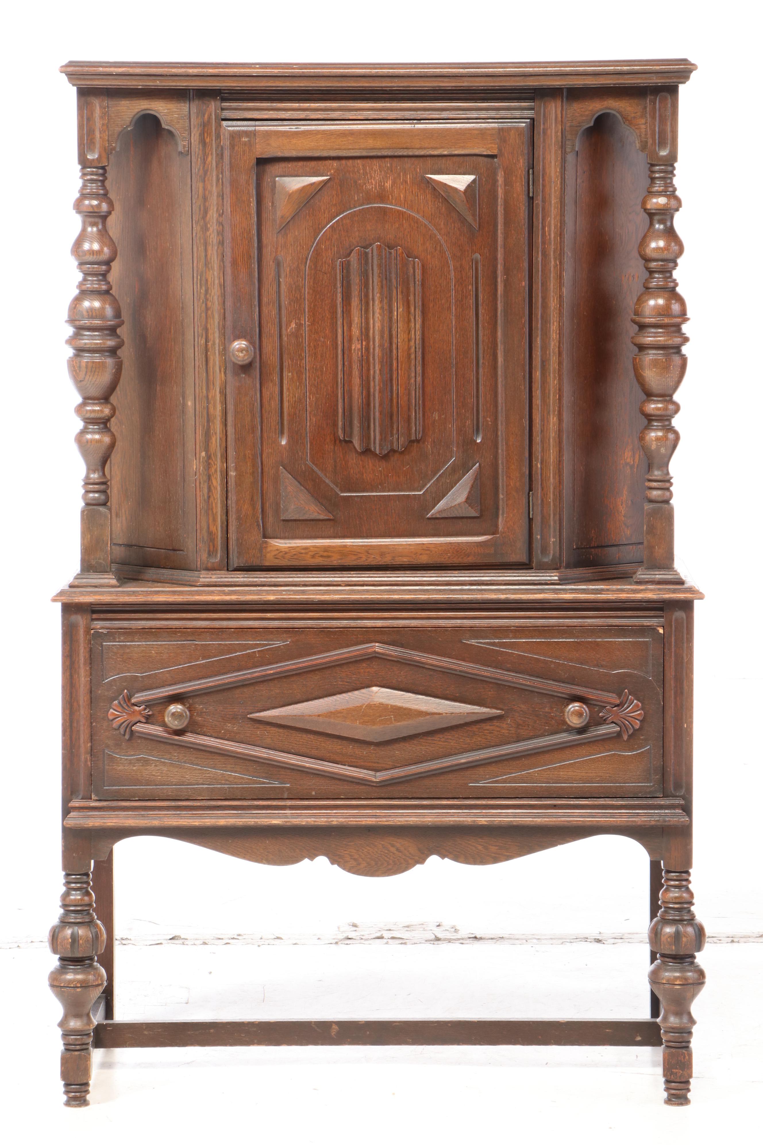 Jacobean Style Carved Oak China Cabinet, circa 1930