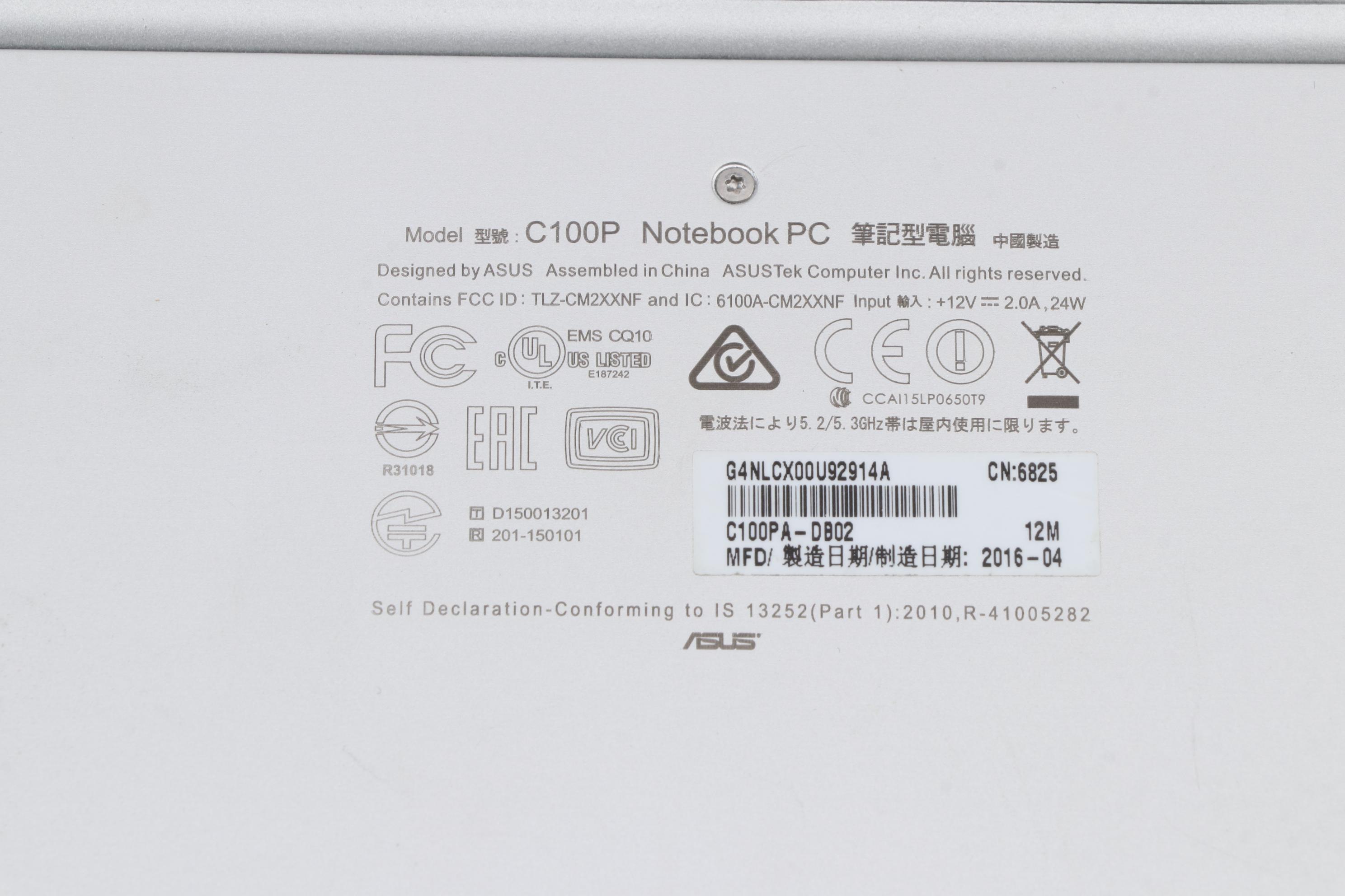 ASUS Flip C100P Chromebook Laptop with Power Adapter, 2016