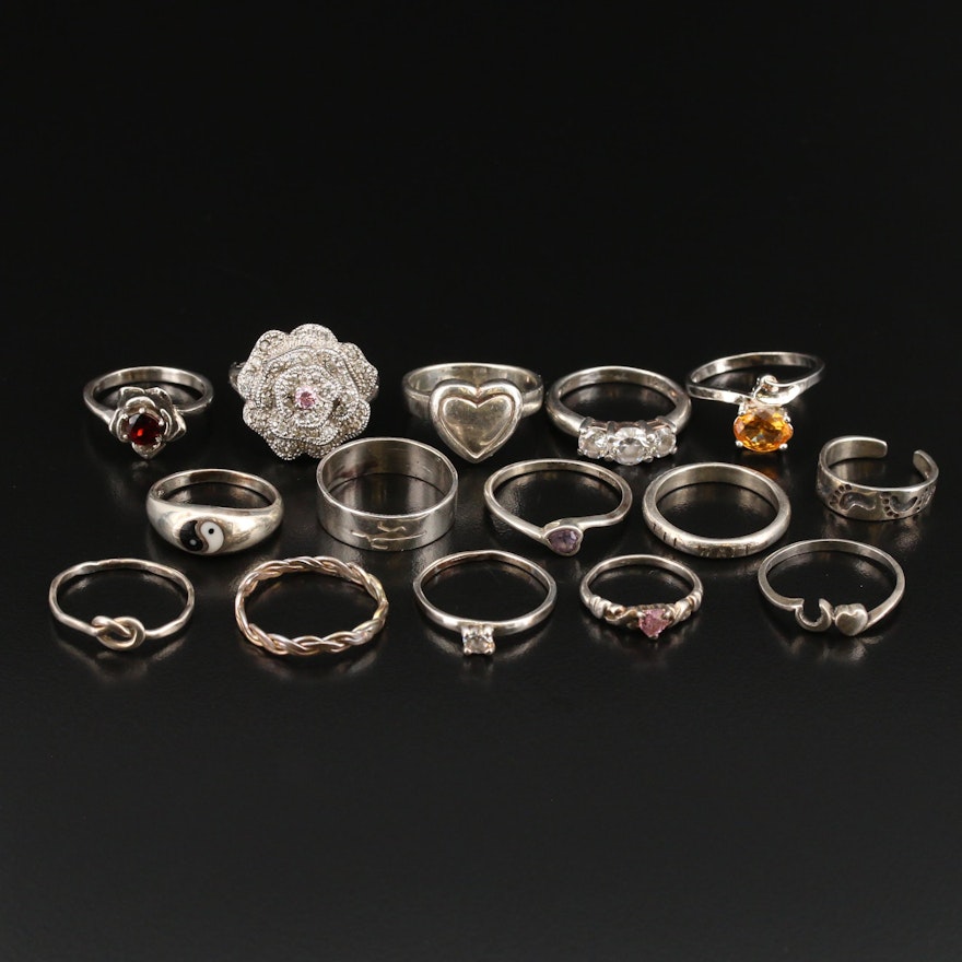 Sterling Rings Including Amethyst and Gemstones
